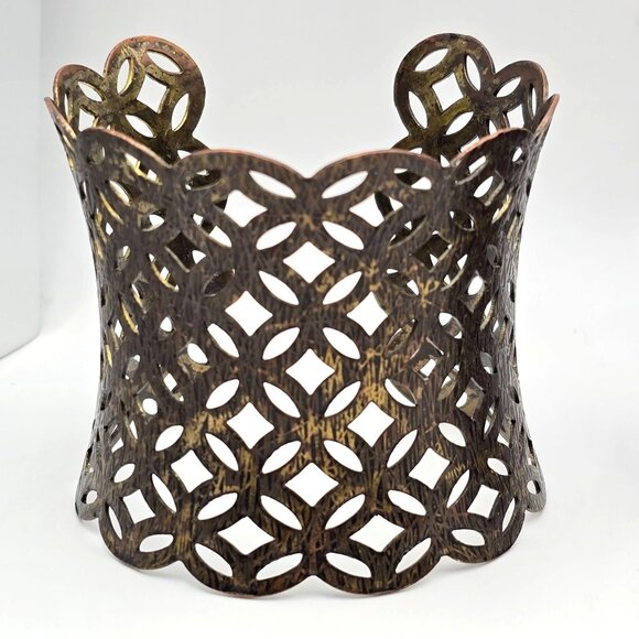 Lot of 4 Statement Cuff Bracelets Brass Glass Beads Openwork & Crystal Designs - Picture 3 of 12